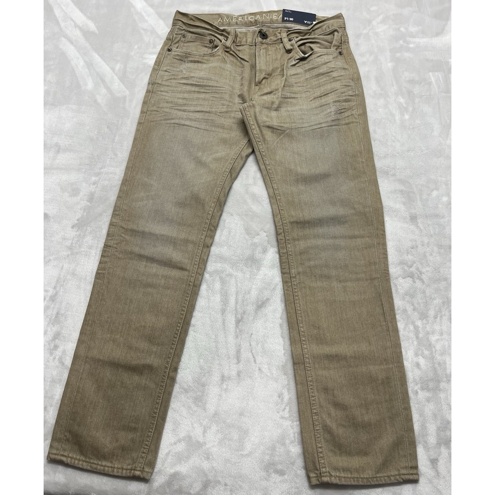 American Eagle Jeans Men 30x30 Khaki Wash Slim Fit Straight Preppy NWT